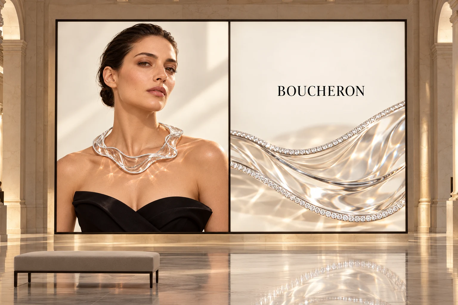 Monumental gallery lightbox displaying the Boucheron campaign portrait