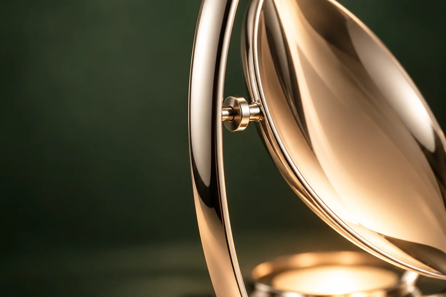 Macro study of the silver hinge reflector and recessed light aperture